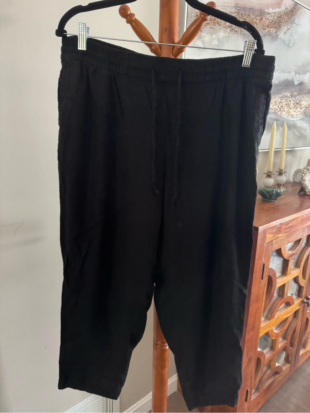 Old Navy Women's Plus Size Linen Crop Pants Size 1X Black Beach Style Coastal